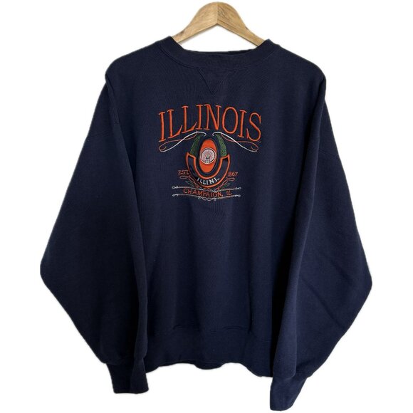 Vintage Sweatshirt Men XL Navy Blue Illinois State Embroidered 90s Collegiate - Picture 1 of 15